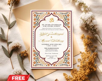 Floral Motif Indian Wedding Invitation Bundle | Mehndi Card | Editable Canva Template | Instant Download
