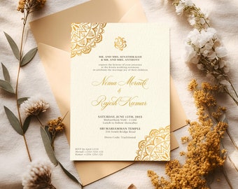 Editable Indian Wedding Invitations | Hindu Wedding Invite | Gold Lotus Mandala Wedding Card | Printable | Instant Download | Corjl IWIM