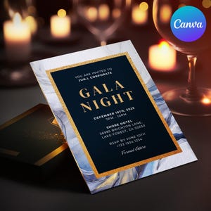 Editable Gala Party Invitation | Gala Fundraiser Banquet Invitation | Business Corporate Awards Night Invite | Printable | Canva GDGN07