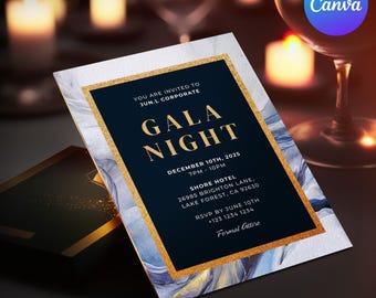 Gala Night Invitation | Corporate Fundraiser Awards Night | Editable Canva Template | Instant Download