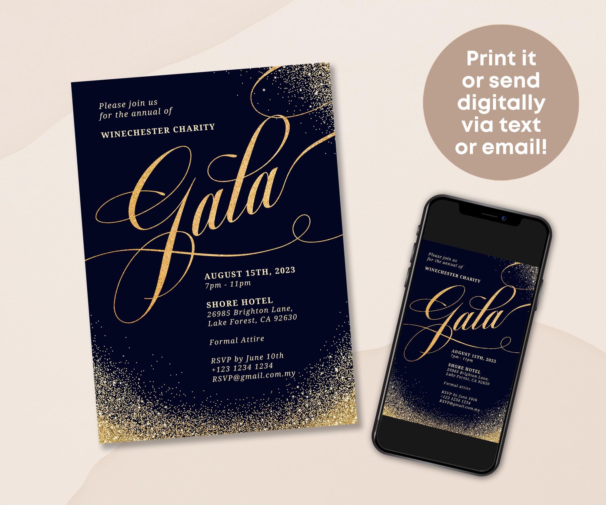 Editable Gala Party Invitation | Gala Fundraiser Banquet Invitation ...