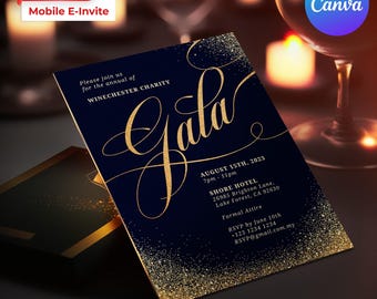 Navy Gold Gala Invitation Template for Corporate Fundraisers and Awards Nights