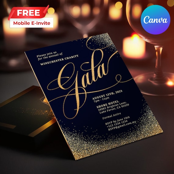 Navy Gold Gala Invitation Template for Corporate Fundraisers and Awards Nights