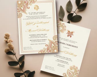 Floral Motif Indian Wedding Invitation Bundle | Mehndi Card | Editable Canva Template | Instant Download