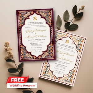 Pacote de convites de casamento indianos editáveis | Convite de casamento hindu | Cartão tradicional e mehndi | Para impressão | Download instantâneo | Canva