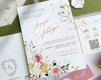 Wildflower Wedding Invitation Bundle | Editable Invitation Template | Floral Wedding Invite | Instant Download | Printable | Corjl WDWF