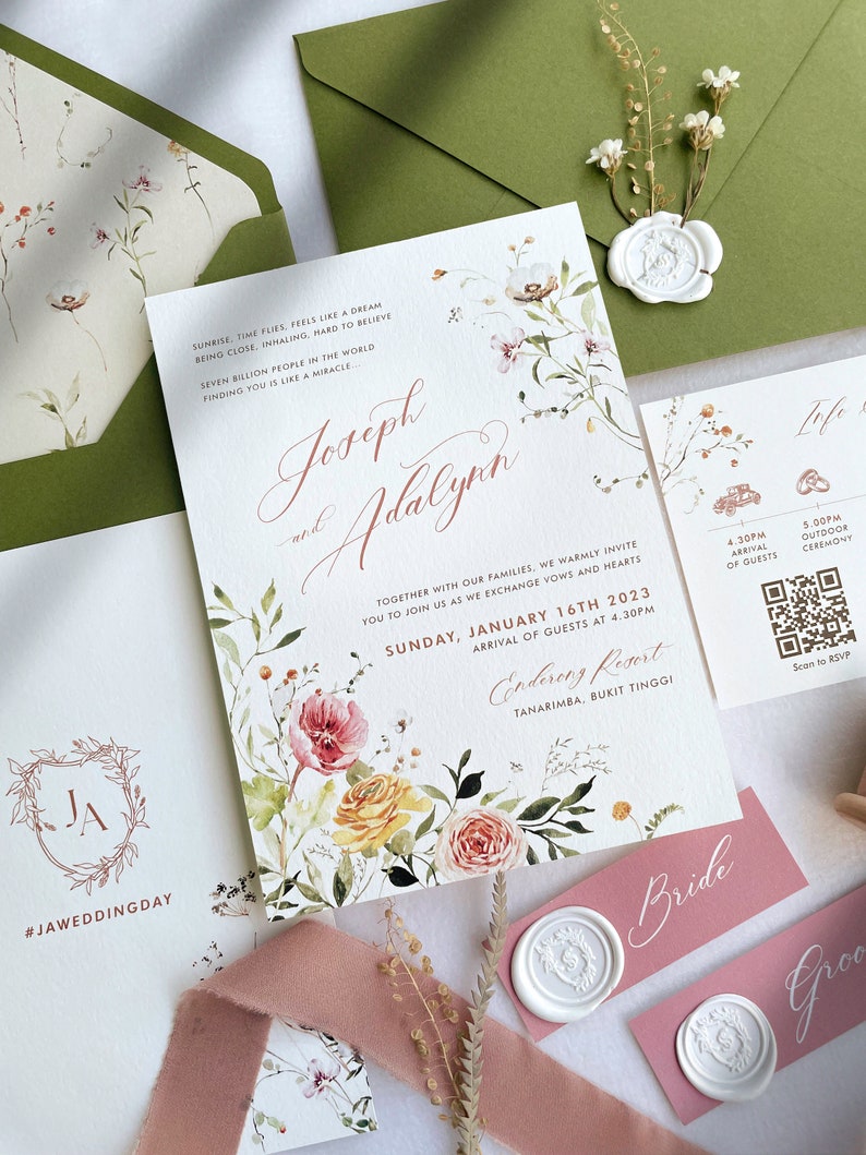 Wildflower Wedding Invitation Bundle Editable Invitation Template Floral Wedding Invite Instant Download Printable Corjl WDWF image 1