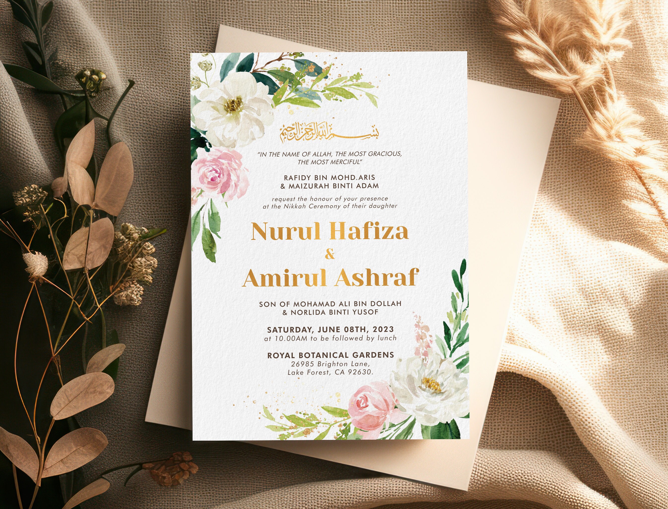 Editable Nikkah Wedding Invitation Floral Frame Islamic 