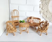 Wicker doll furniture, Modern decor for dollhouse, Miniature dollhouse furniture set, Doll furniture for 6 inch dolls