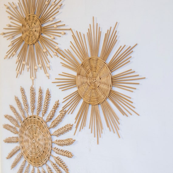 Wicker Home Decor Sun Wall Hanging Wall Baskets Set of 3 Sun Etsy