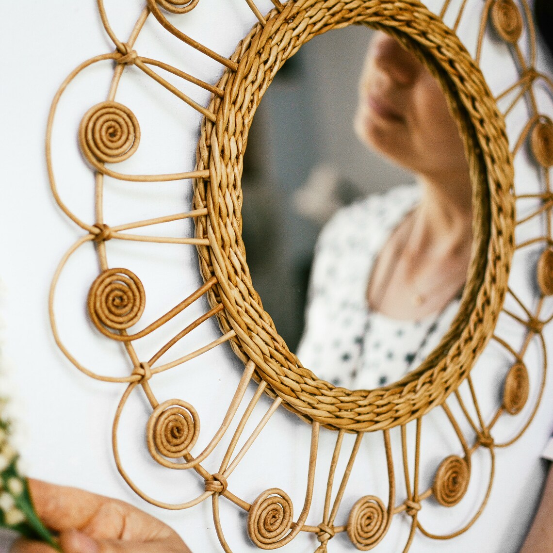 Boho Wall Decor Wicker Framed Round Wall Mirror Wicker Wall - Etsy
