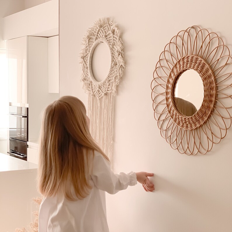 Boho Nursery Decor Wicker Wall Mirror Nursery Decor Nursery Etsy