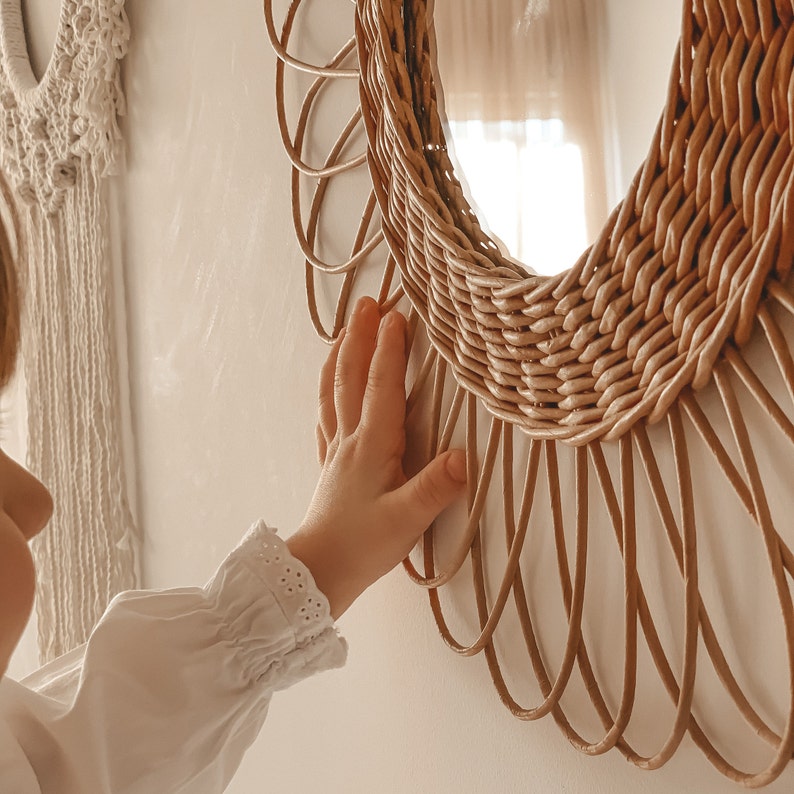 Boho Nursery Decor Wicker Wall Mirror Nursery Decor Nursery Etsy