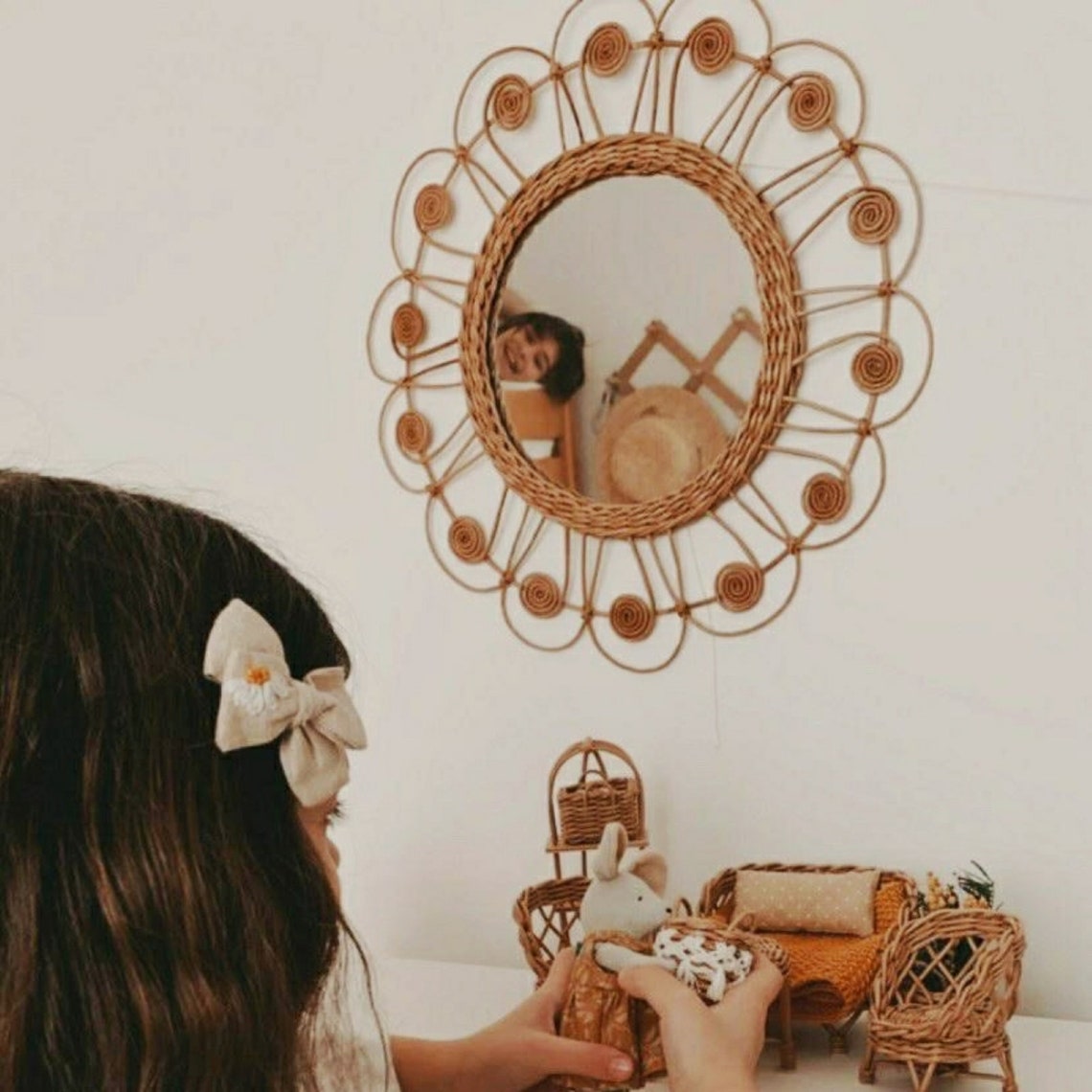 Boho Wall Decor Wicker Framed Round Wall Mirror Wicker Wall Etsy