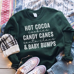 Hot Cocoa and Baby Bump,Christmas Pregnancy Sweatshirt,Christmas Pregnancy Announcement Shirt,Couples Christmas Sweatshirts, Christmas