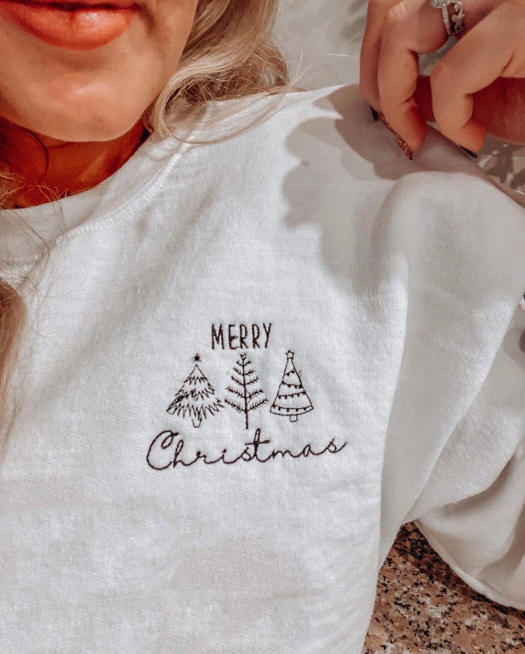 Merry Christmas Embroidered Sweatshirt, Embroidered Christmas Shirts