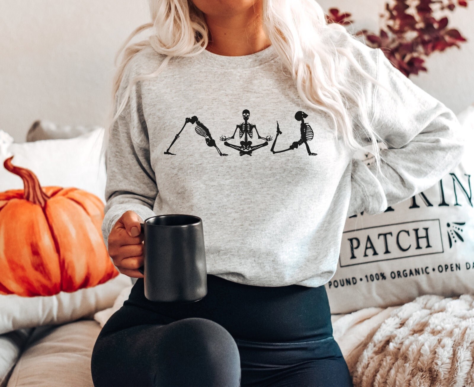 Skeleton Halloween Sweatshirt Yoga Skeleton Sweatshirt - Etsy