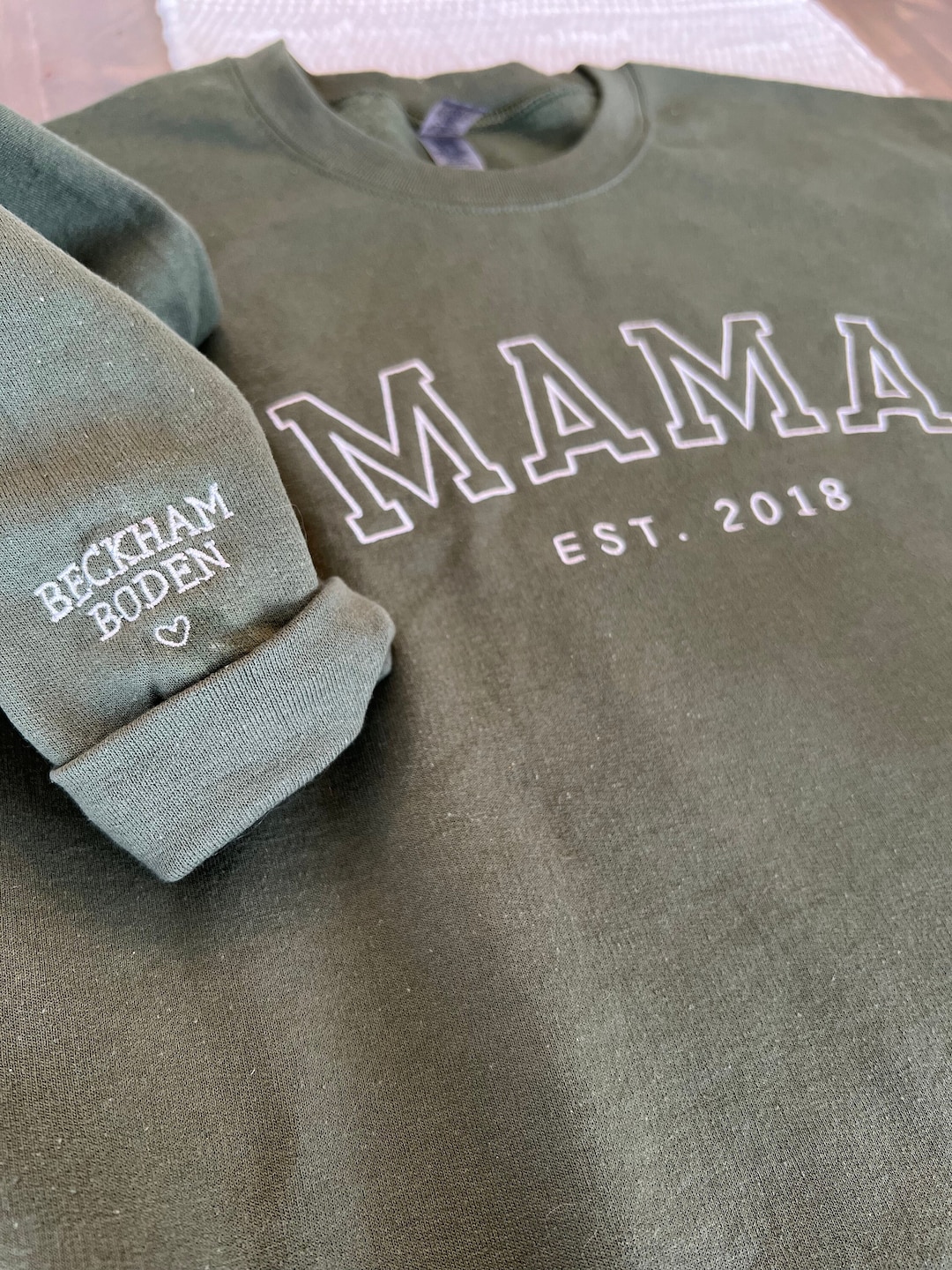 Custom Embroidered Sweatshirt for Mom Personalized Sleeve