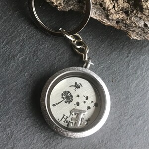 Llavero con medallón de cristal - Personalizado, Esperanza de Amor, Carta, Pusteblume, Acero Inoxidable, Vidrio, Regalo, Novia, Mamá, Abuela