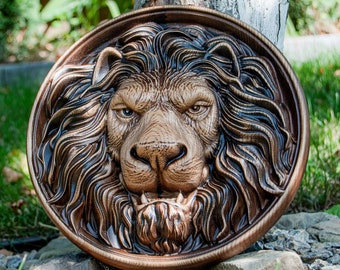 Wooden Carved Lion Head, Wall ornament Lion, Wooden Gift on the wall, 3D carved wood wall lion art