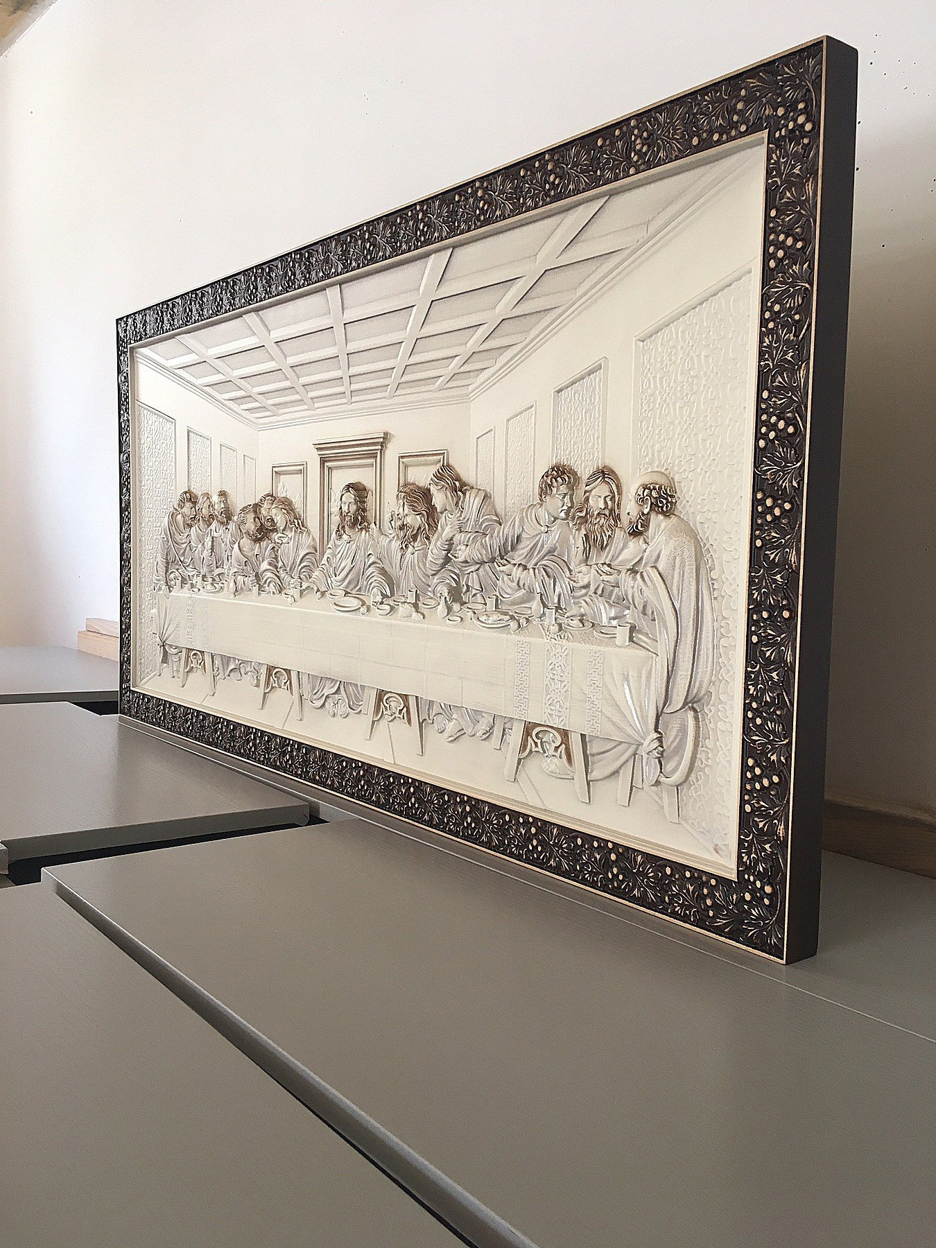 Letzte Abendmahl Holzschnitzerei, großer Wandbehang, Jesus religiöse Kunst, rustikales christliches Wohndekor, Glaubensgeschenk, katholisches Dekor, heilige Szene