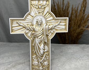 Carved Maple Wood Crucifix: Catholic Wall Cross, Christian Home Decor