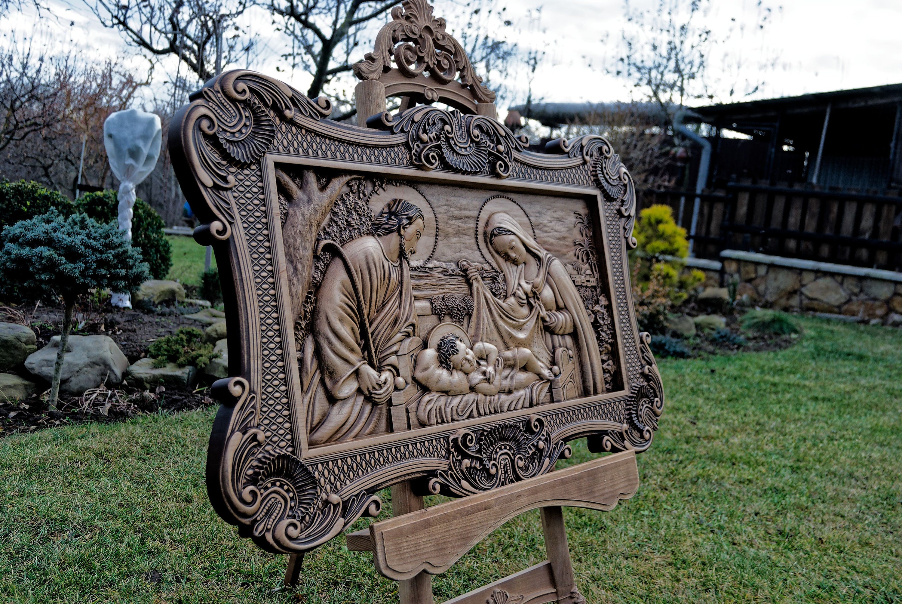 Holy Family Wood Icon, Carved Maple Christian Wall Art, Catholic Home ...