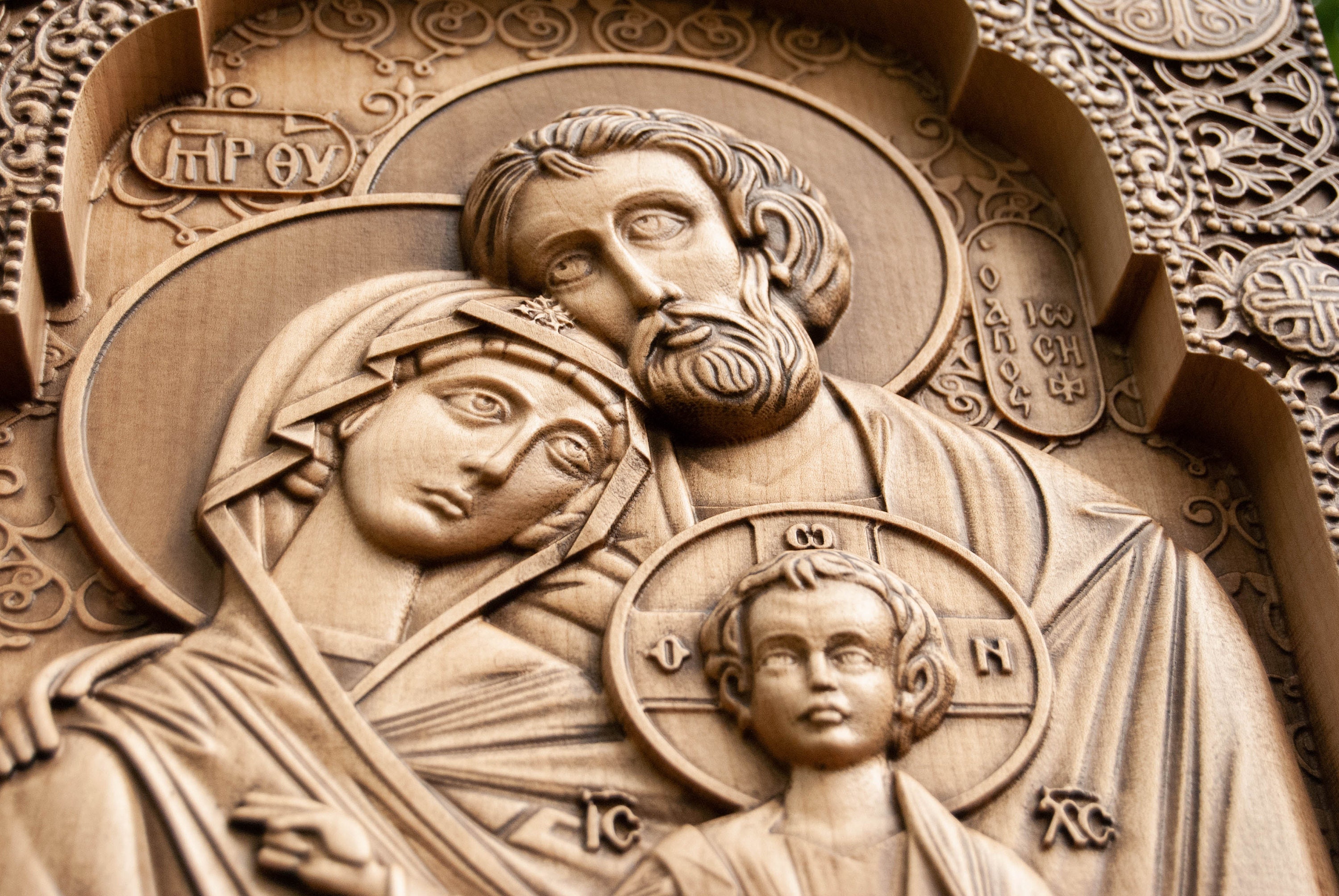 Holy Family Nativity Wood Carving Wooden Religious Icon Etsy