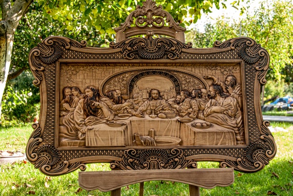 最後の晩餐 木彫りガラスケース入り