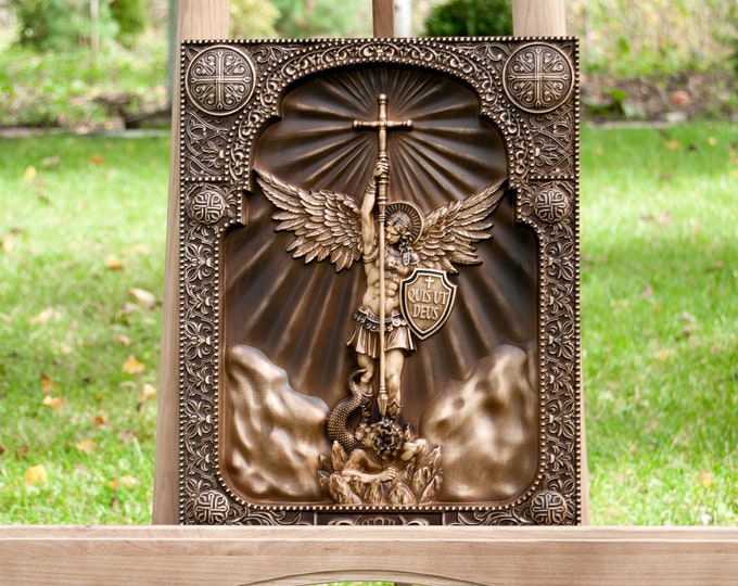 Archangel Michael Wood Carved, Wall Christian Decor, Christian Icon ...