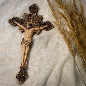 Carved Wooden Crucifix, Catholic Crucifix, Jesus Christ, wooden cross, religious home and decor