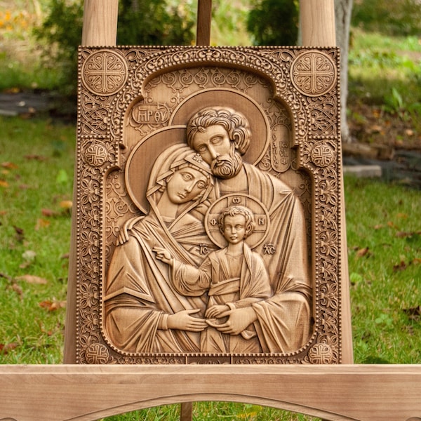 Holy Family Nativity Wood Carving,  Wooden Religious Icon, Christian Gift, Wall Art Housewarming Gift, Pray Religious Gift, Christian Icon