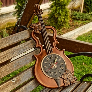 Horloge en bois, violon, cadeau musicien, décoration d'intérieur