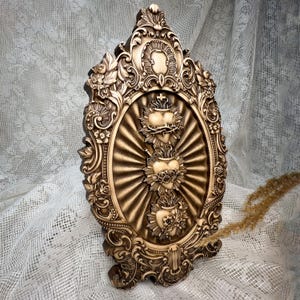 Holy Family Hearts Three Sacred Heartssacred heart wood carving wall, immaculate heart, Jesus, Mary, Joseph, Carved Sacred Heart Icon