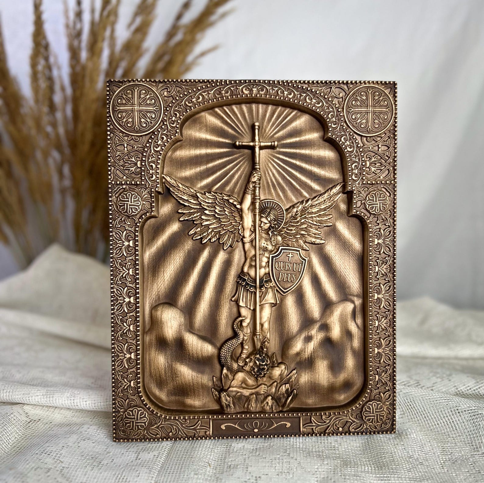 Saint Michael Wood Carving, Archangel Icon, Religious Wall Art - Etsy