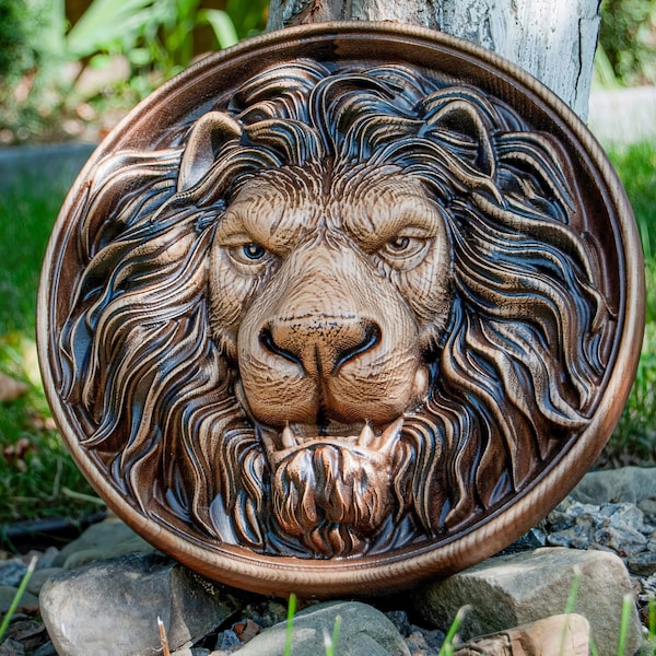 Wooden Lion Onlay, Wooden Applique for Home Decor and DIY Projects, 3D carved wood wall lion art, Lion Head