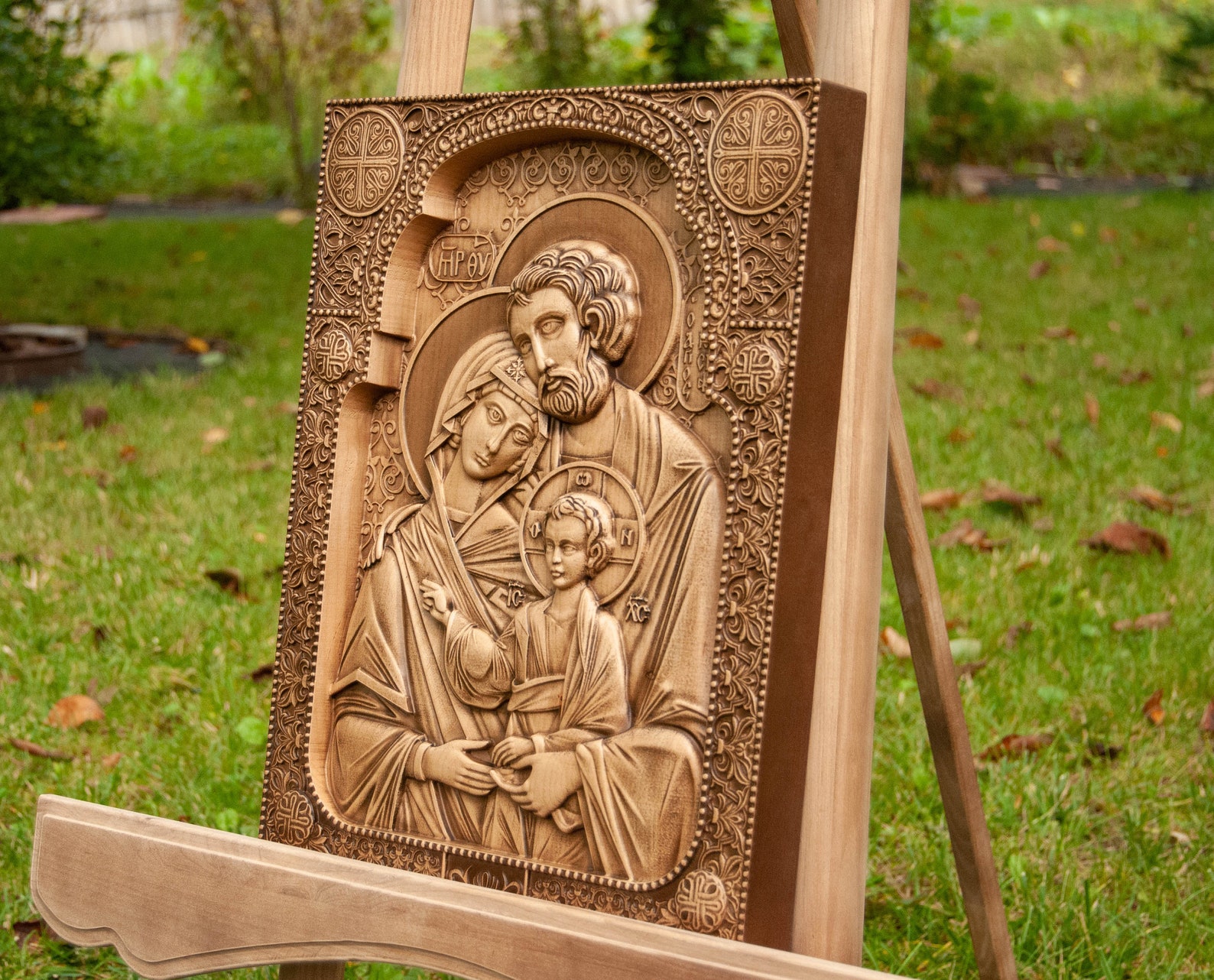 Holy Family Nativity Wood Carving Wooden Religious Icon Etsy