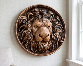 Hand Carved Lion Wall Decor, Maple Wood Lion Head Sculpture, Rustic Cabin Wall Art, Wildlife Home Decor, Gift for Him