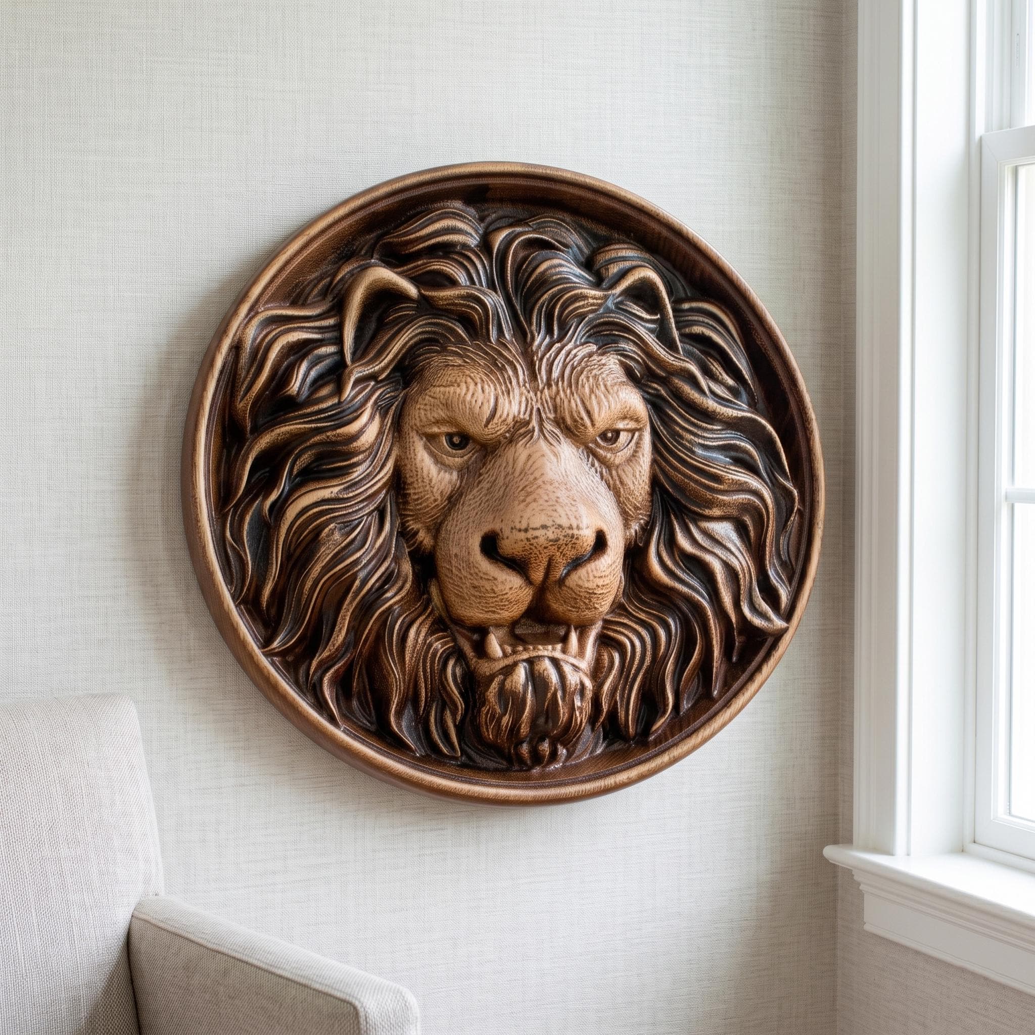 Hand Carved Lion Wall Decor, Maple Wood Lion Head Sculpture