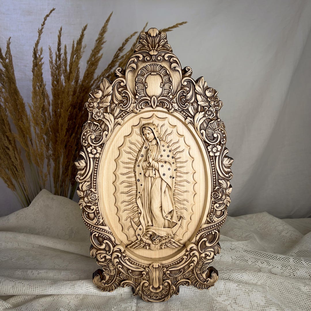 Our Lady of Guadalupe Wood Carving, Catholic Icon, Christian Wall Art ...