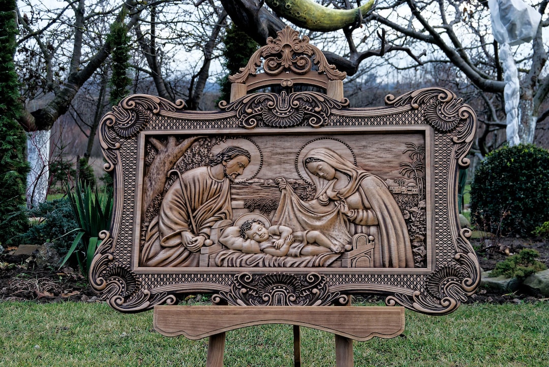 Holy Family Wood Icon, Carved Maple Christian Wall Art, Catholic Home ...