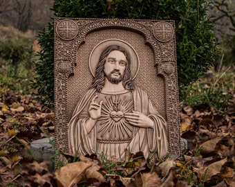 Sacred Heart Holz Ikone: Katholische Christliche Wandkunst, Ahorn Jesus Kunst