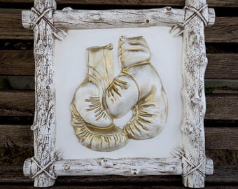 Maple Wood Boxing Gloves Art: Hand-Tinted Gym Decor