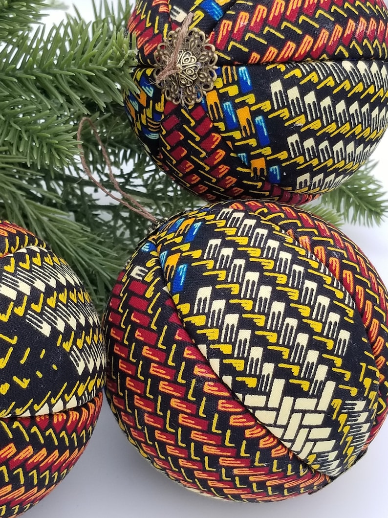 African Christmas Ornaments 4 PC Kente Ornaments Handmade Ornaments for Kwanzaa Year Round Bowl Filler image 6