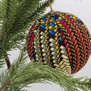 African Christmas Ornaments 4 PC Kente Ornaments Handmade Ornaments for Kwanzaa Year Round Bowl Filler Wax Print Red/Cream