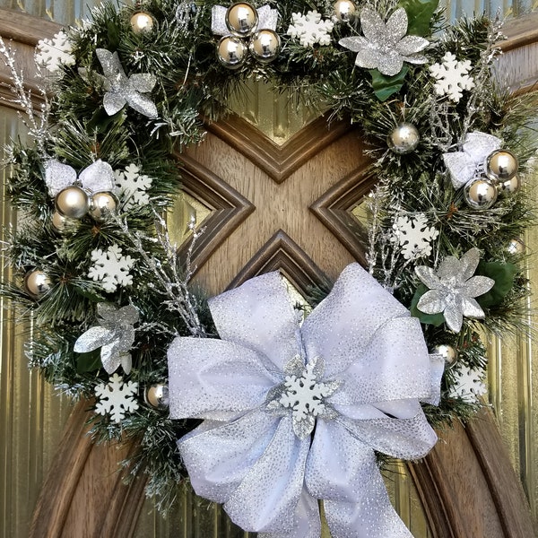 White Christmas Wreath With Lights Etsy