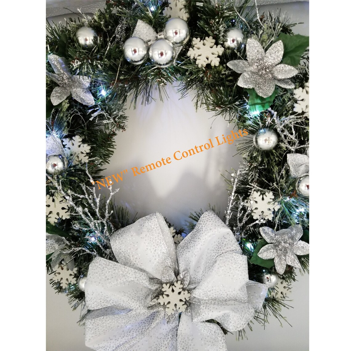 Christmas Wreath With Remote Control Lights Holiday Wreath Etsy