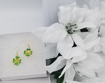 Gold Four Leaf Clover Earrings| St Patrick's Day Earrings| | Shamrock Earrings| Clover Earrings| Resin Earrings Dangle Earrings