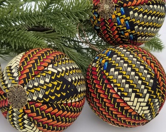 Adornos navideños africanos - 4 adornos Kente - Adornos hechos a mano para relleno de cuencos durante todo el año Kwanzaa