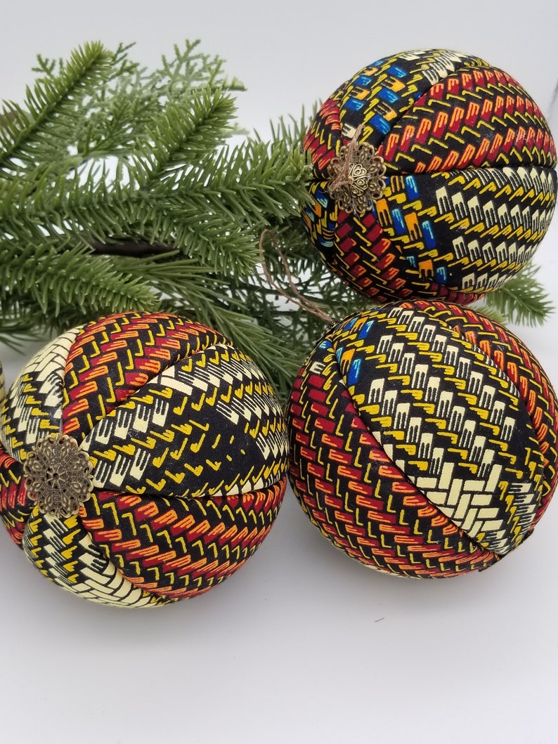 African Christmas Ornaments 4 PC Kente Ornaments Handmade Ornaments for Kwanzaa Year Round Bowl Filler image 1